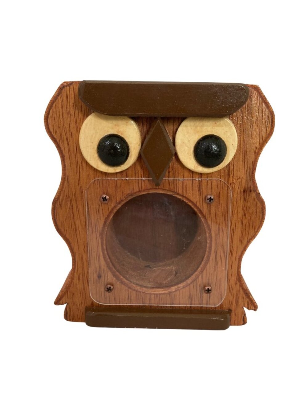 Handcrafted Wooden Owl Coin Bank With Clear Front Panel